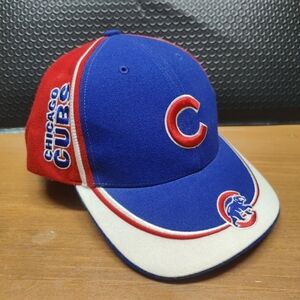 Chicago Cubs Retro Vintage Embroidered Ballcap, Hook And Loop Strap Blue Wht Red